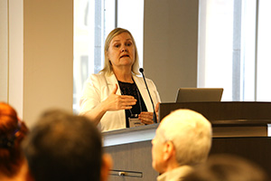 Professor Lesley A. Warren (CivE) presenting