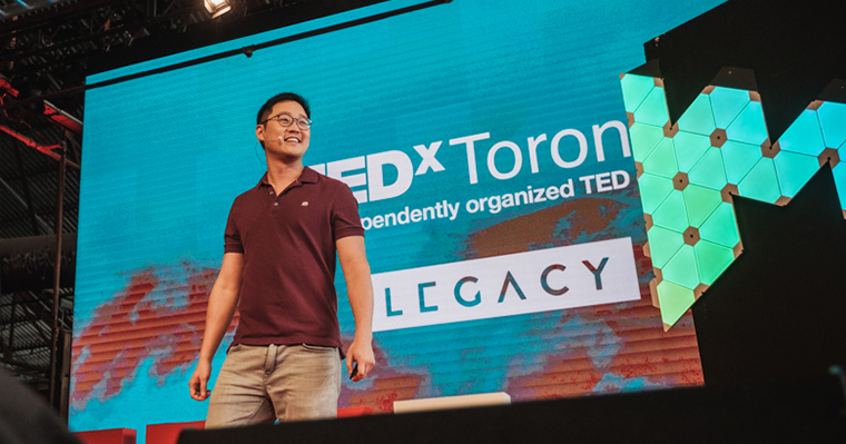 Gimmy Chu onstage at TEDxToronto 2017.