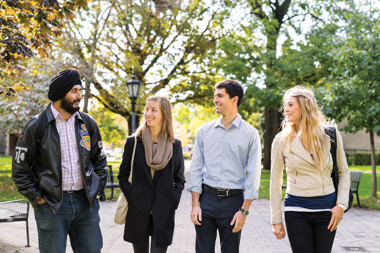 Students walking in fall